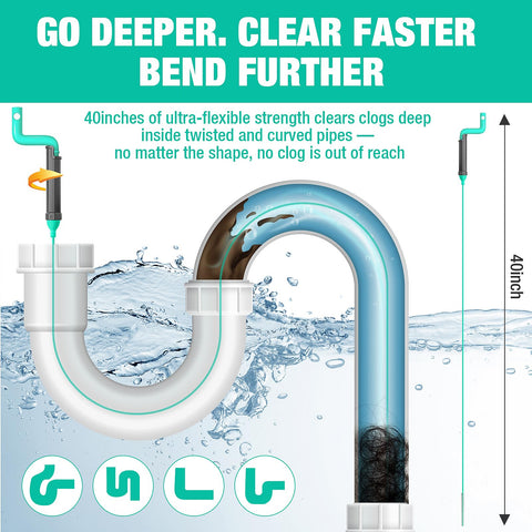Hamtima 40 inch drain snake bends through U bends and tight openings