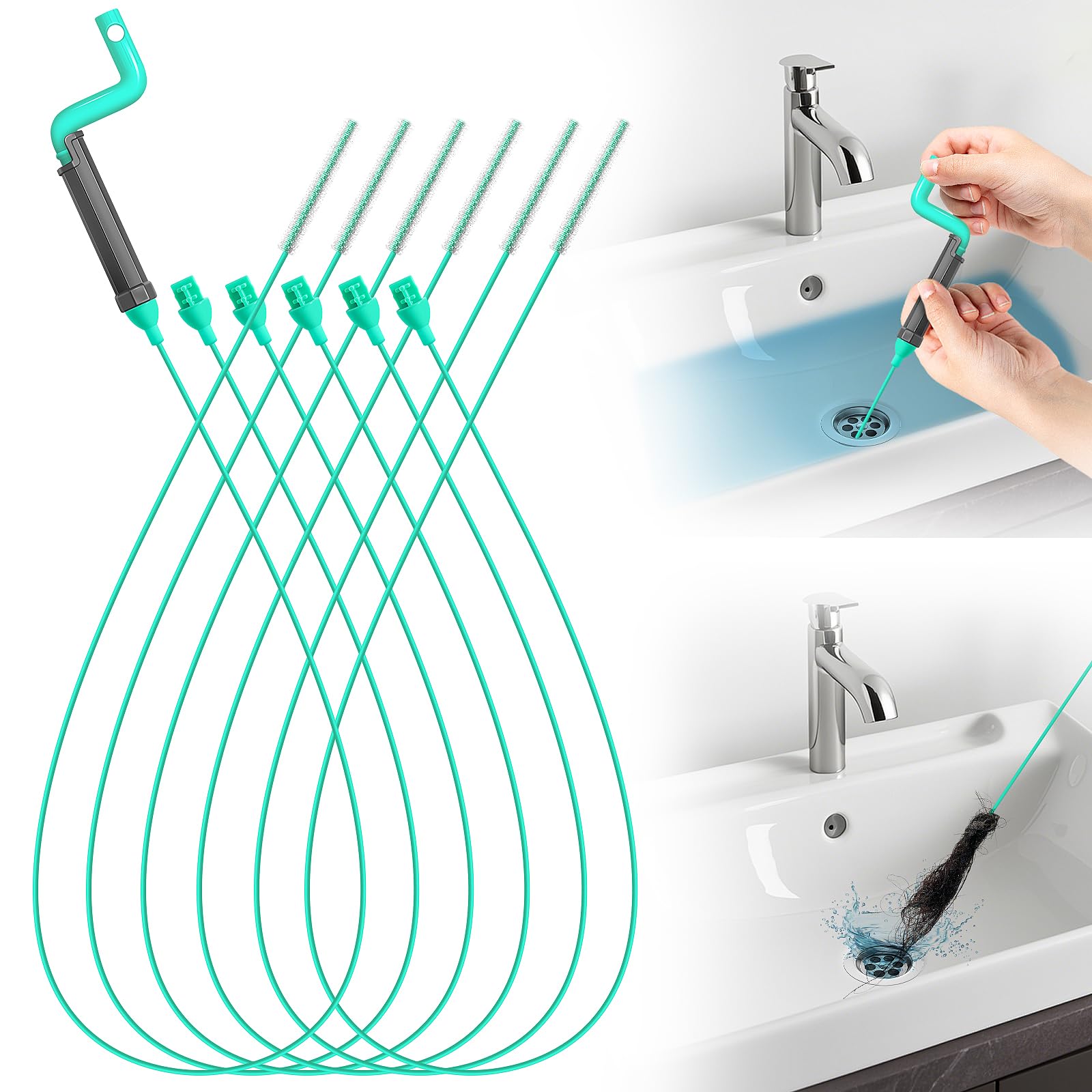 Hamtima drain snake with rotating handle and 40 inch reach clears deep clogs in showers