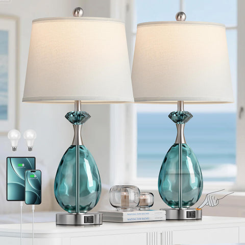 Hamucd coastal glass table lamp with base and shade for cozy living room lighting