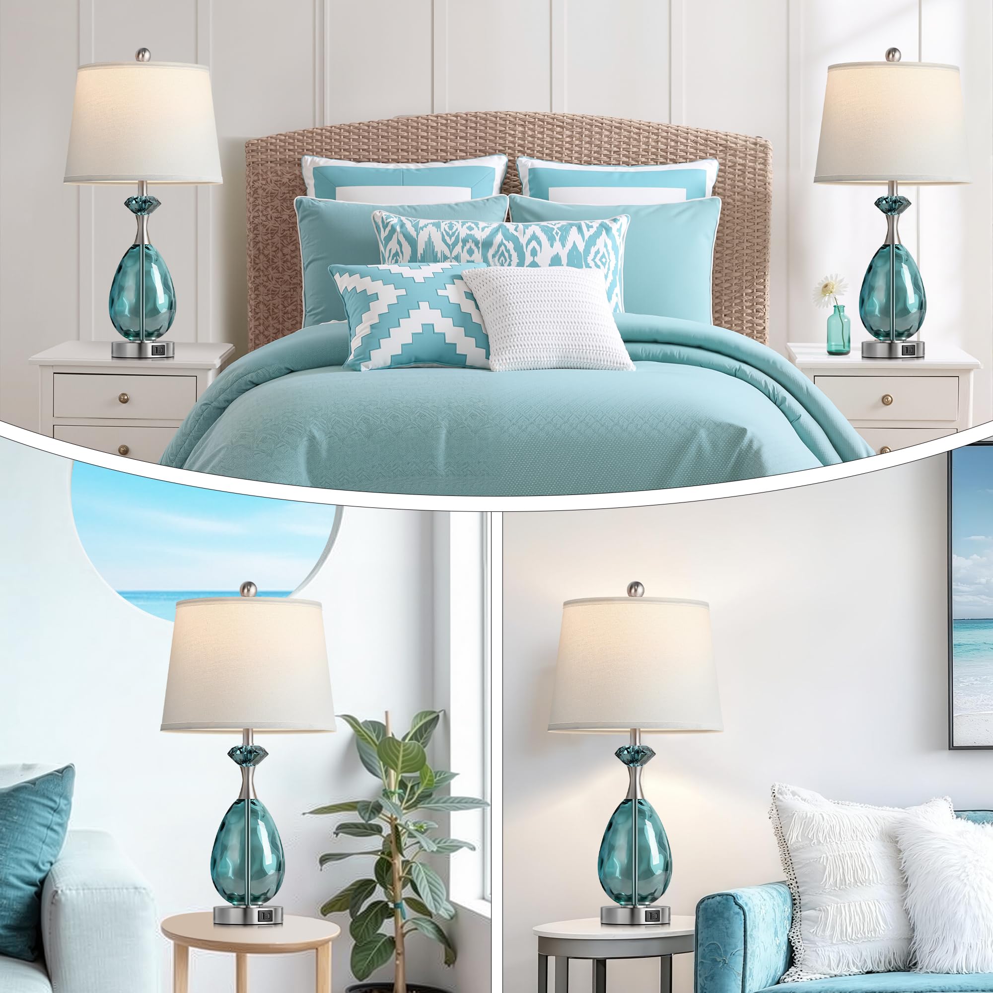 Hamucd coastal glass lamps in a serene bedroom setup