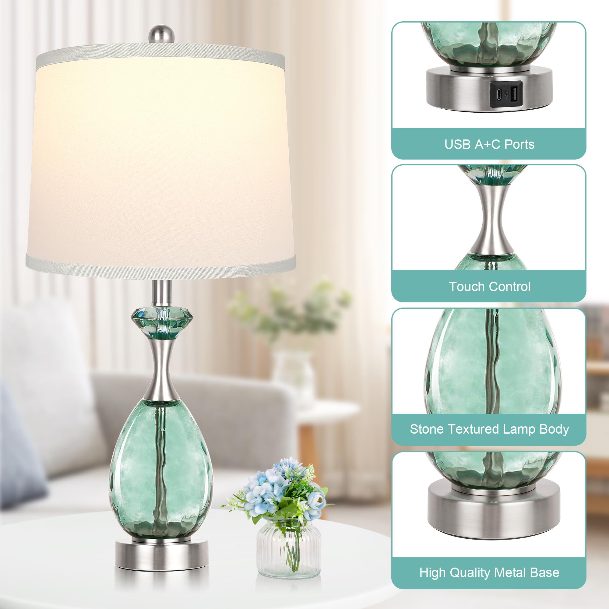 Hamucd coastal glass table lamps set-2 dimmable light for adjustable ambience