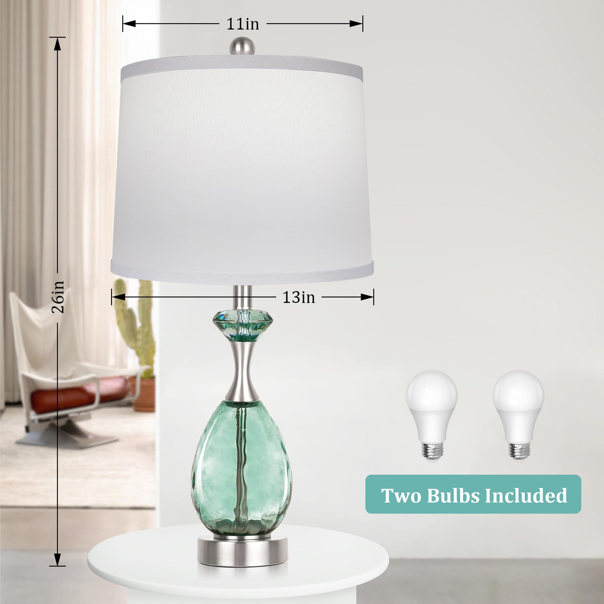 Hamucd coastal glass table lamps set-2 LED bulbs included for steady illumination