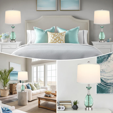 Hamucd coastal glass table lamps set-2 touch-control feature for convenience