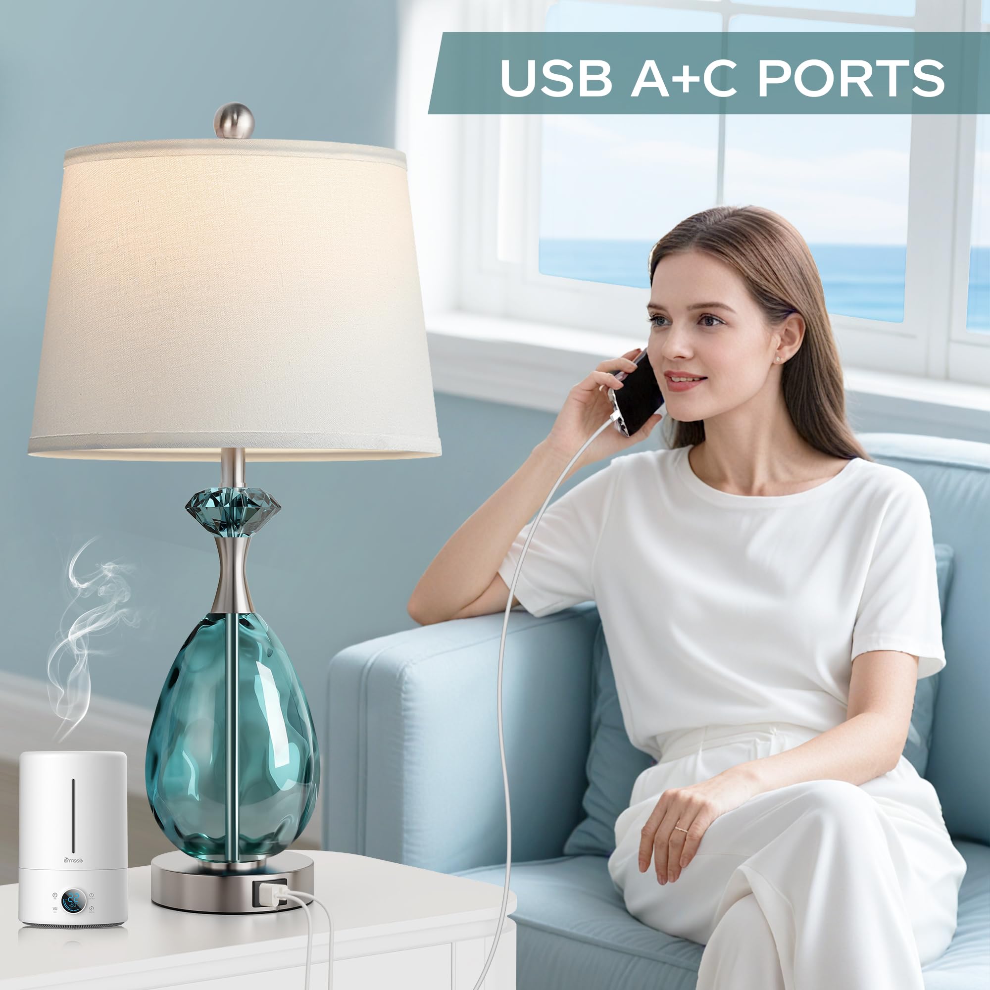 Hamucd lamp with USB A+C ports for convenient device charging