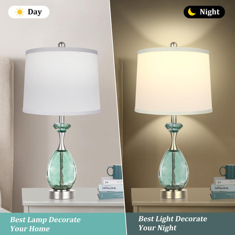 Hamucd coastal glass table lamps set-2 white linen shade softens light