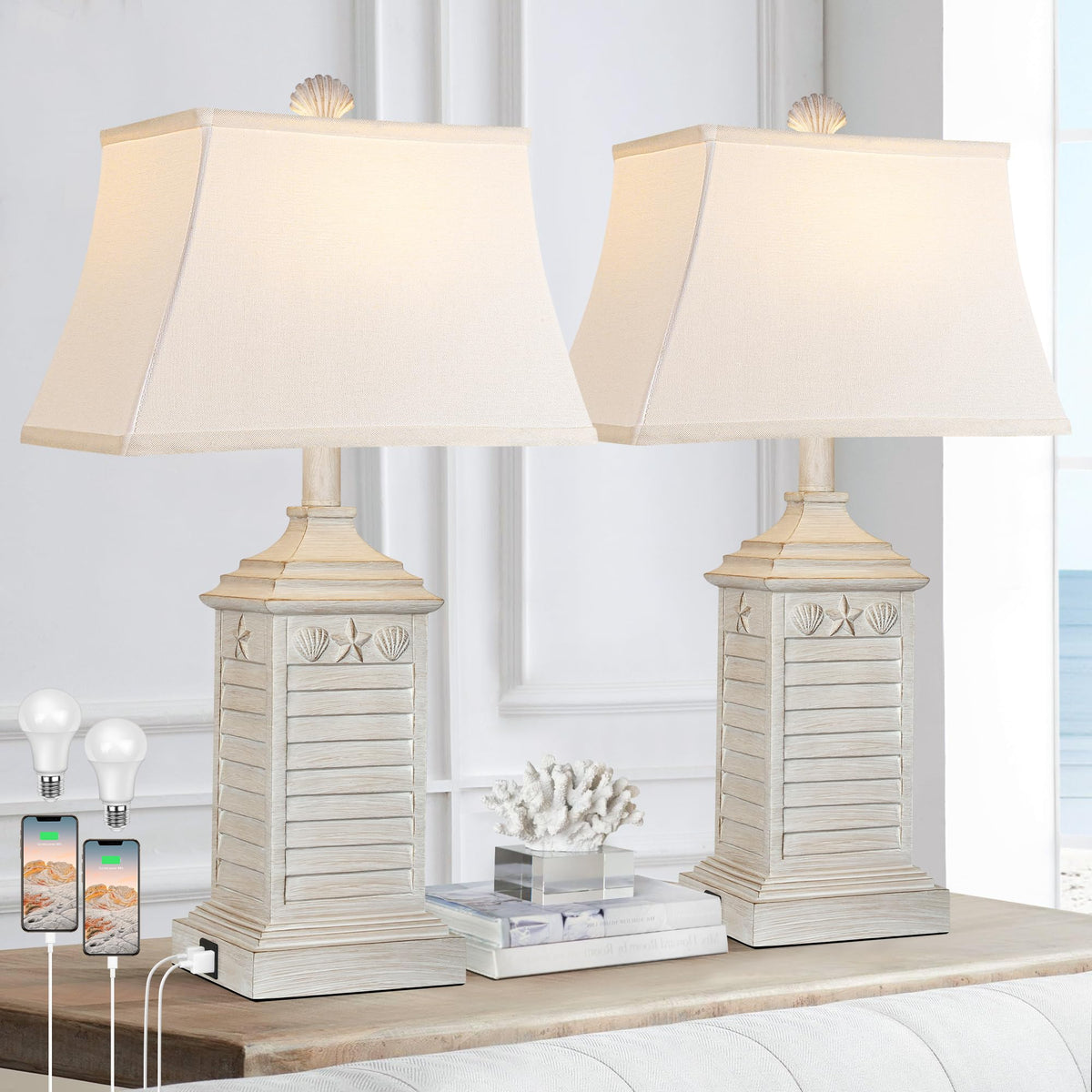 Hamucd coastal table lamp with shell pattern for a sea-inspired look