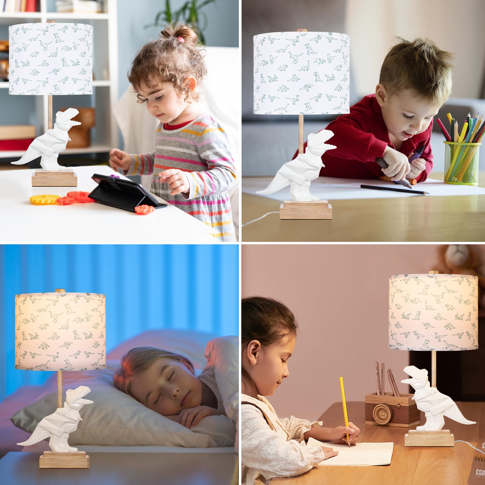 Hamucd dinosaur table lamp bedside setup complements nursery decor.