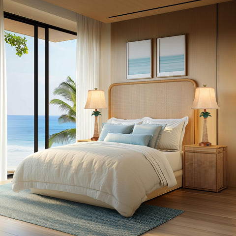 Hamucd nautical cream bell shade softens light for cozy bedrooms.