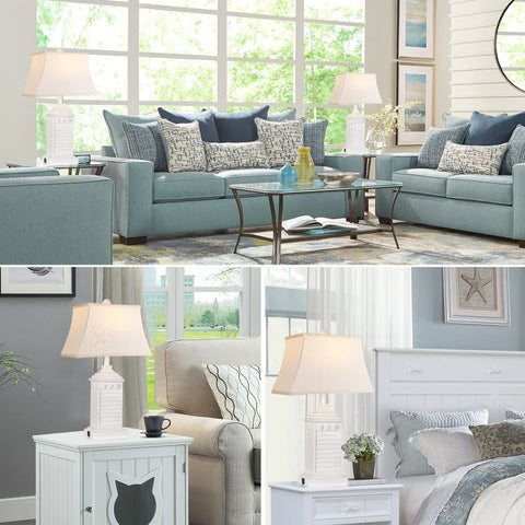 Hamucd white linen shade provides soft, eye-friendly illumination for evenings.