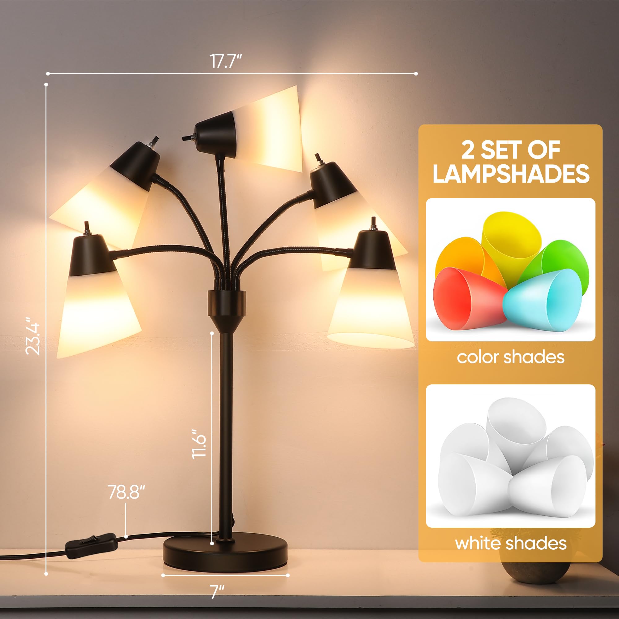 Hamucd white shades provide bright, distraction-free illumination.