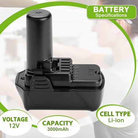 Hanaix 2-pack 3Ah battery for Hitachi BCL1015, side view