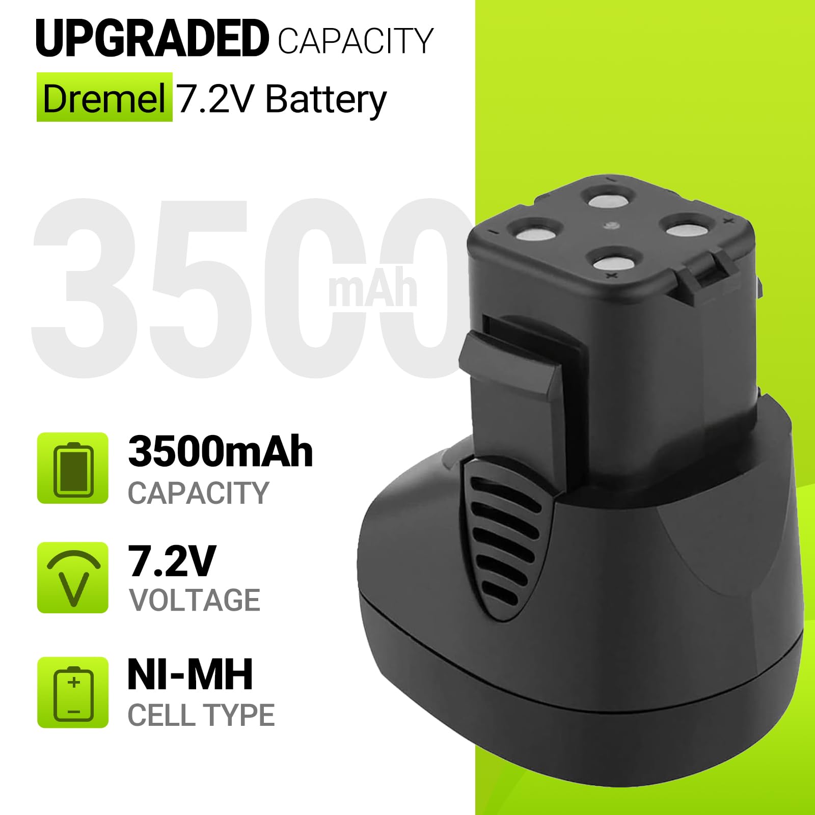 Hanaix 7.2V battery side view showing compact design for Dremel compatibility