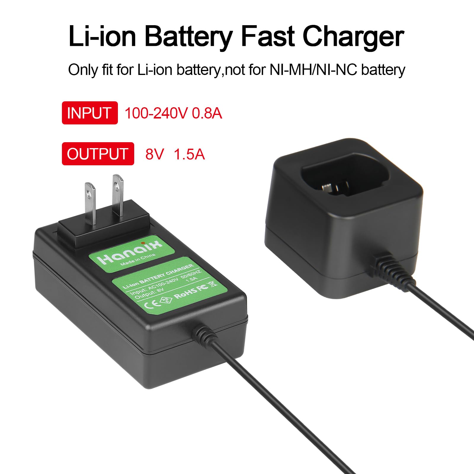 Hanaix 8V charger LED status display supports safe charging.