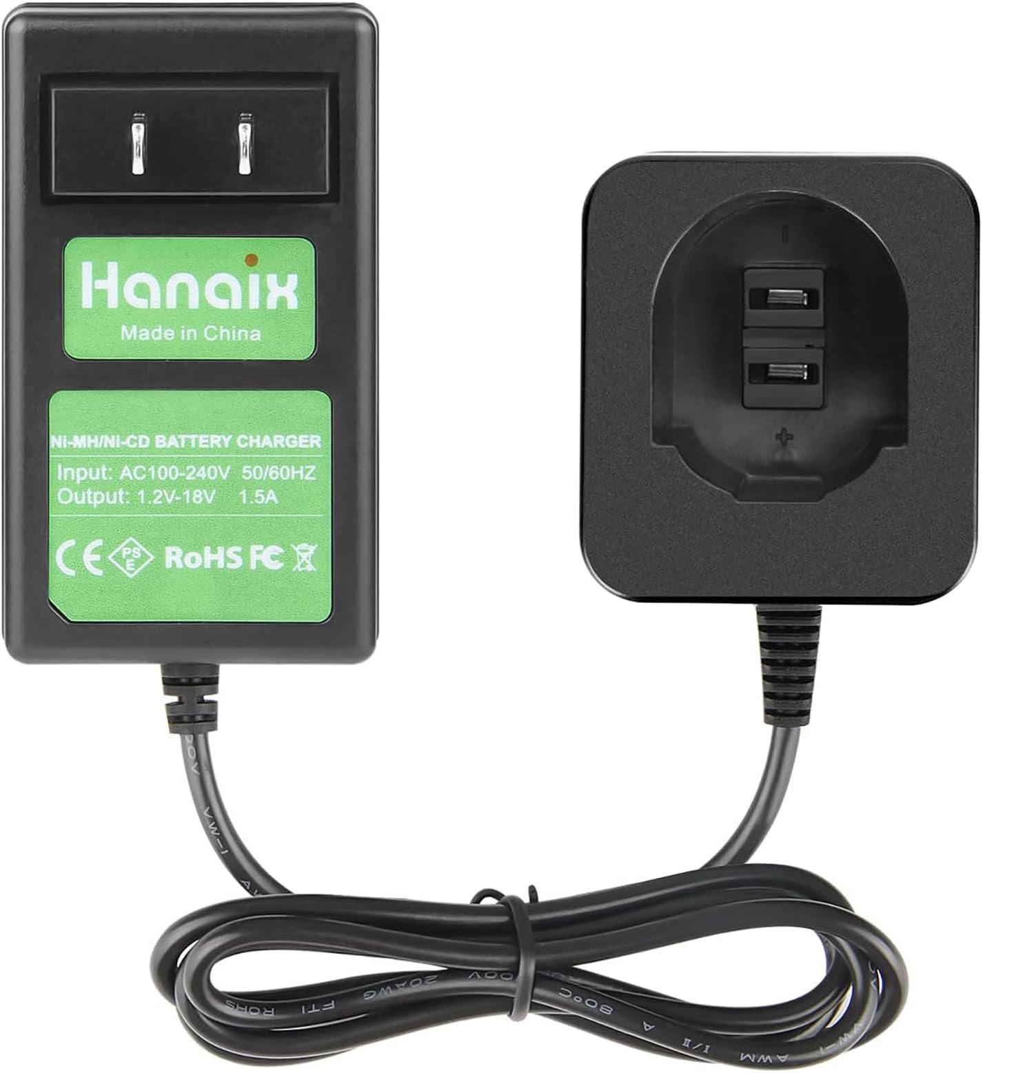 Hanaix charger front view showing compact, portable design for quick charging.