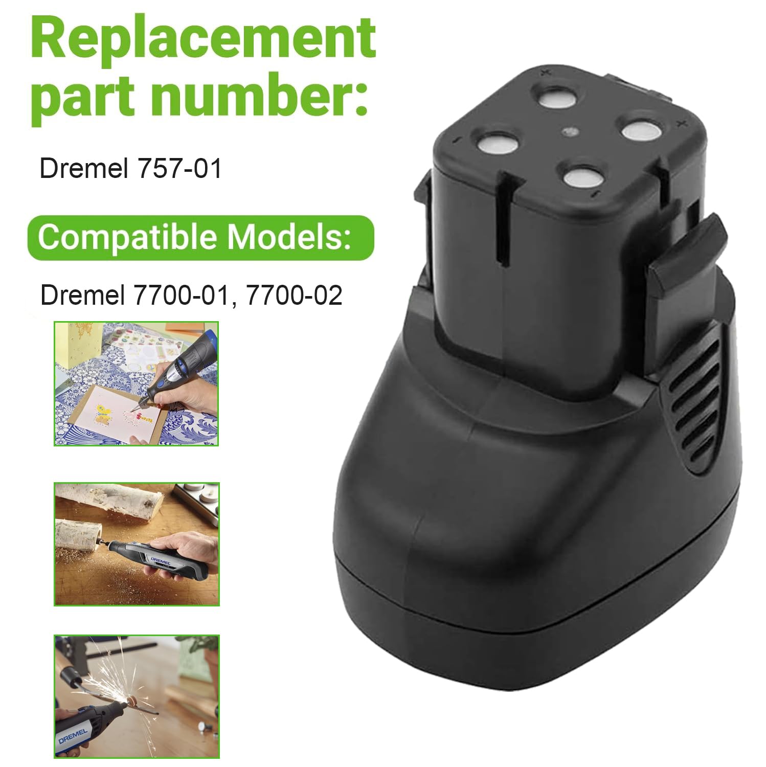 Hanaix Dremel 7700-01 compatibility label on the battery for model fit