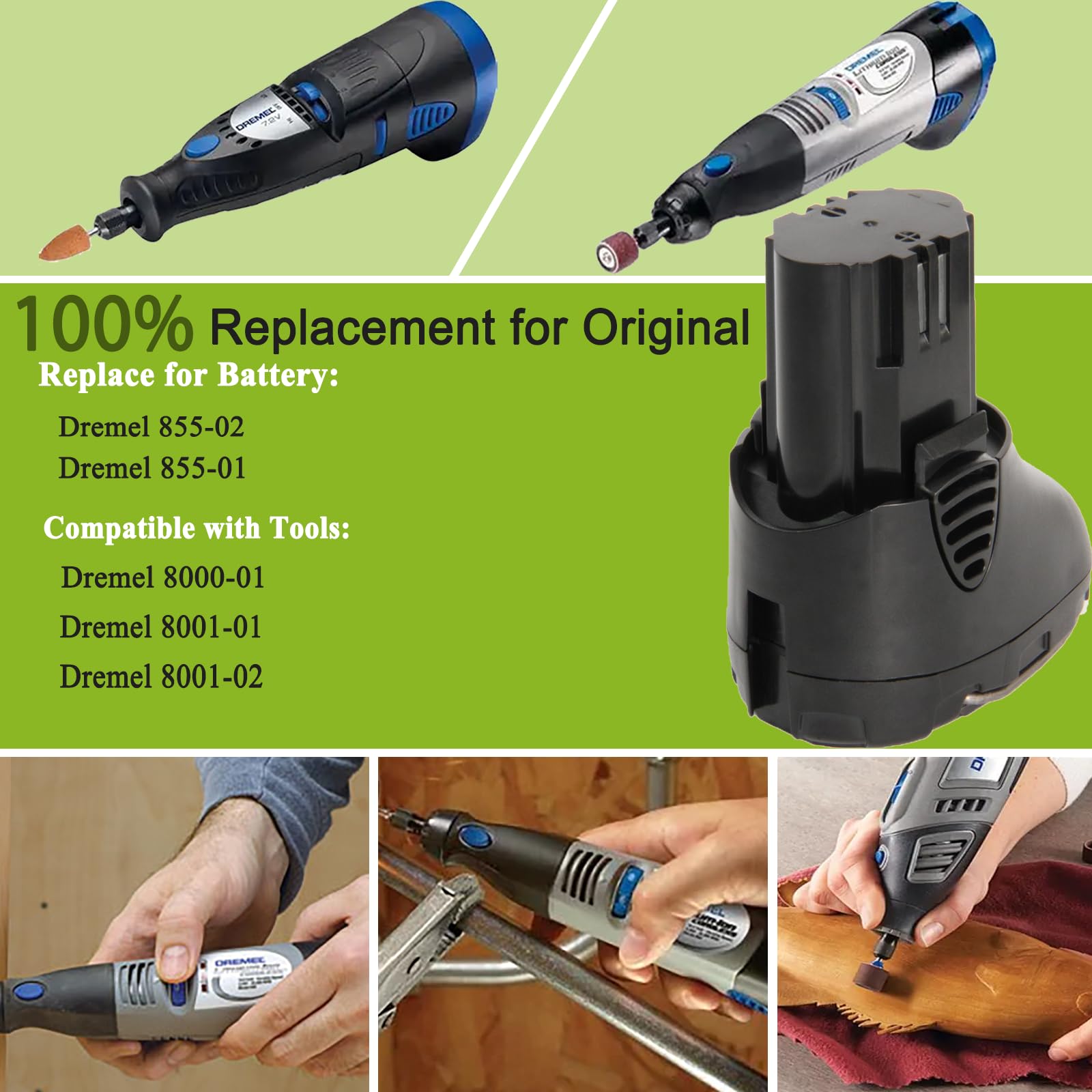 Hanaix replacement battery for Dremel 8000-01 fits snugly for reliable operation.