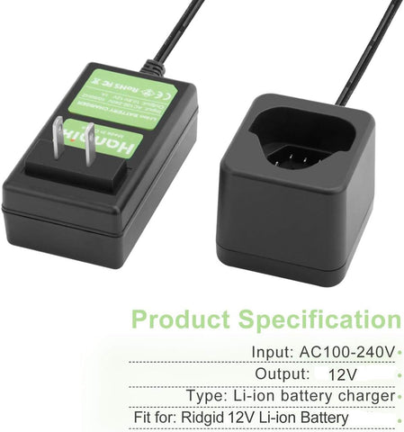 Hanaix Ridgid 12V charger side view highlighting slim profile for easy storage