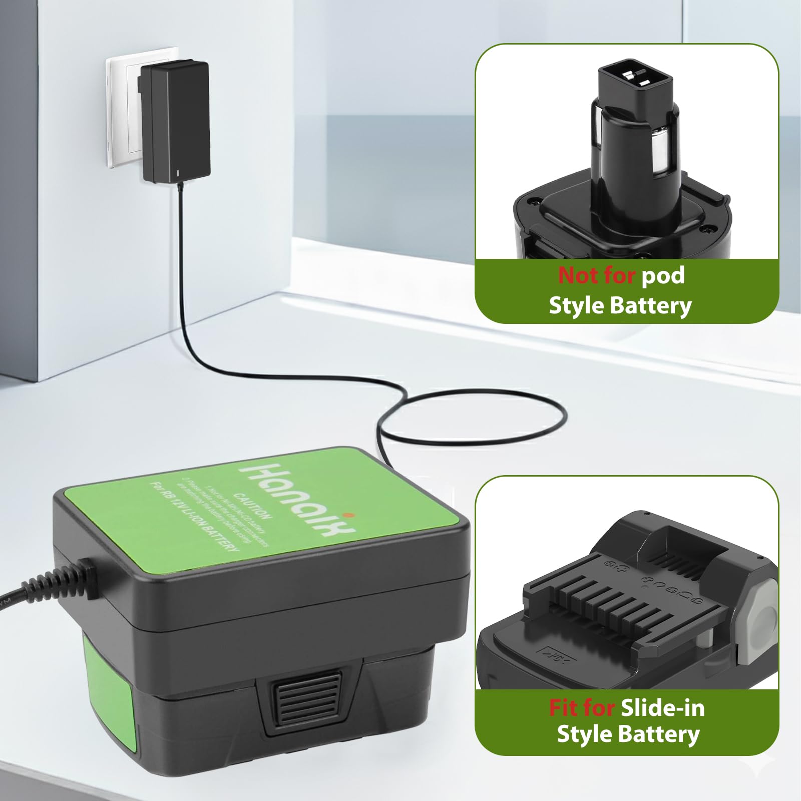 Hanaix charger compatible with Ryobi CB120L CB121L and other 12V Li-ion packs