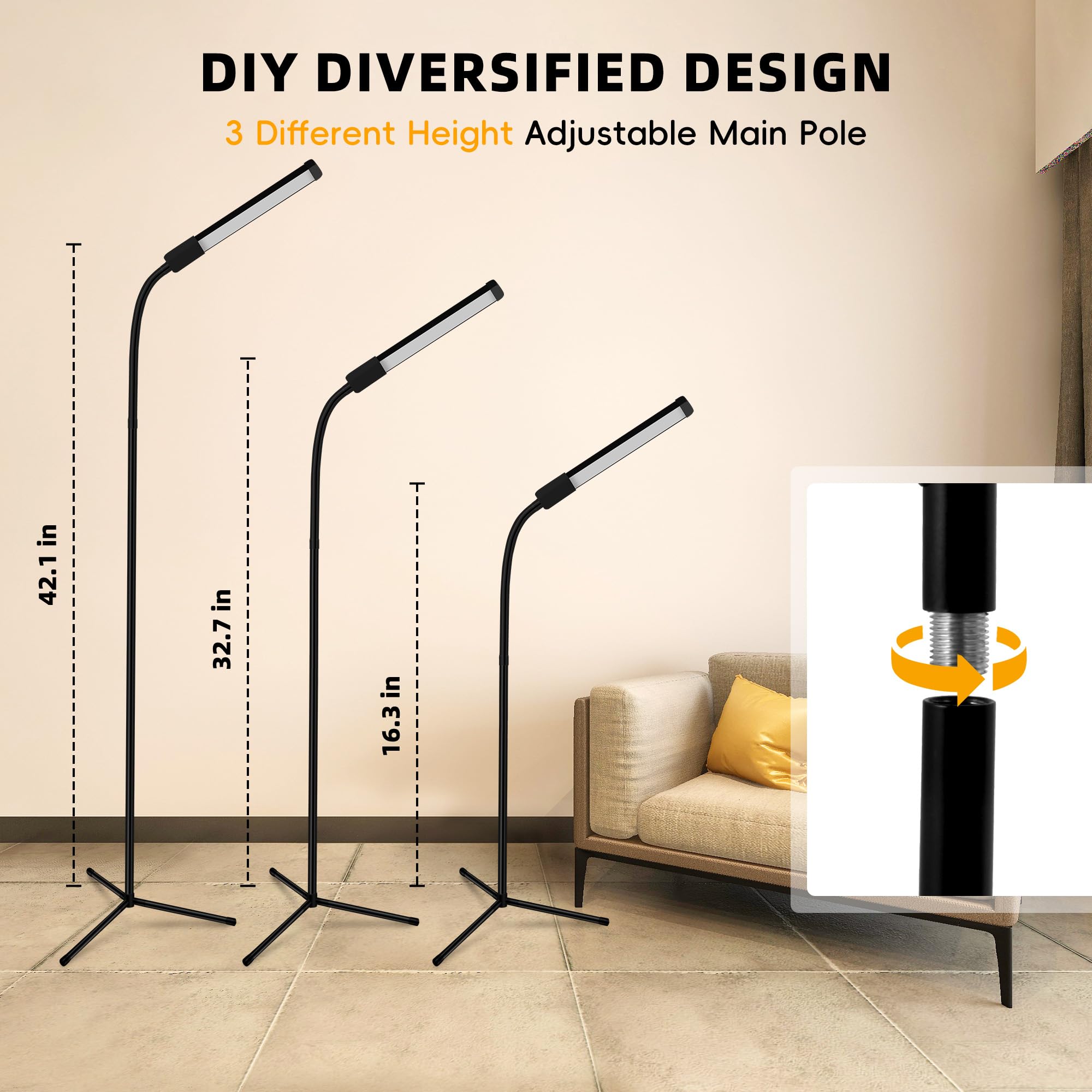 Hanaking floor lamp dimmable brightness adjusts from soft glow to task light