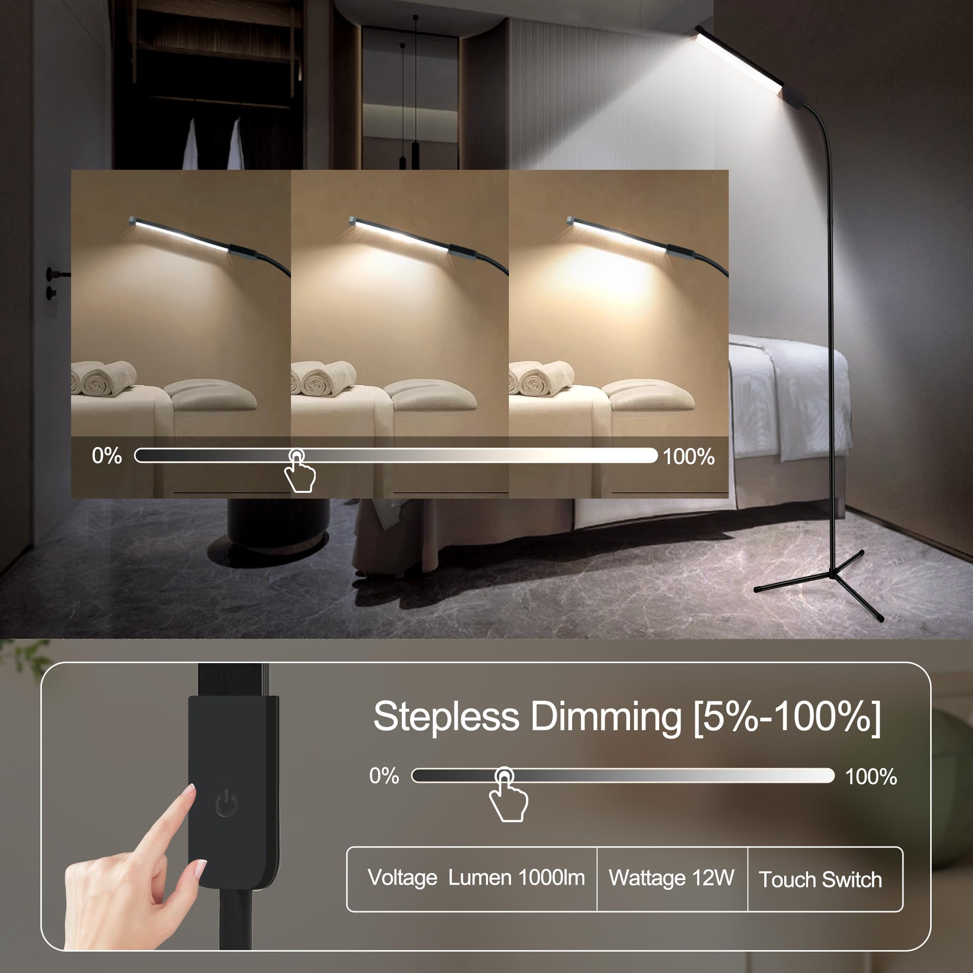 Hanaking floor lamp LED panel provides bright, focused illumination