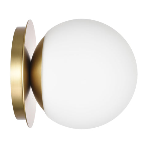 Hanaloa wall sconce globe aged brass diffuses light for bedrooms.