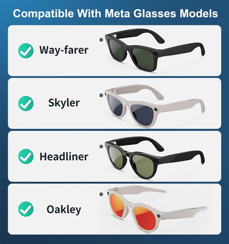 Compatible with Ray-Ban Meta Wayfarer, Skyler, Oakley Headliner frames