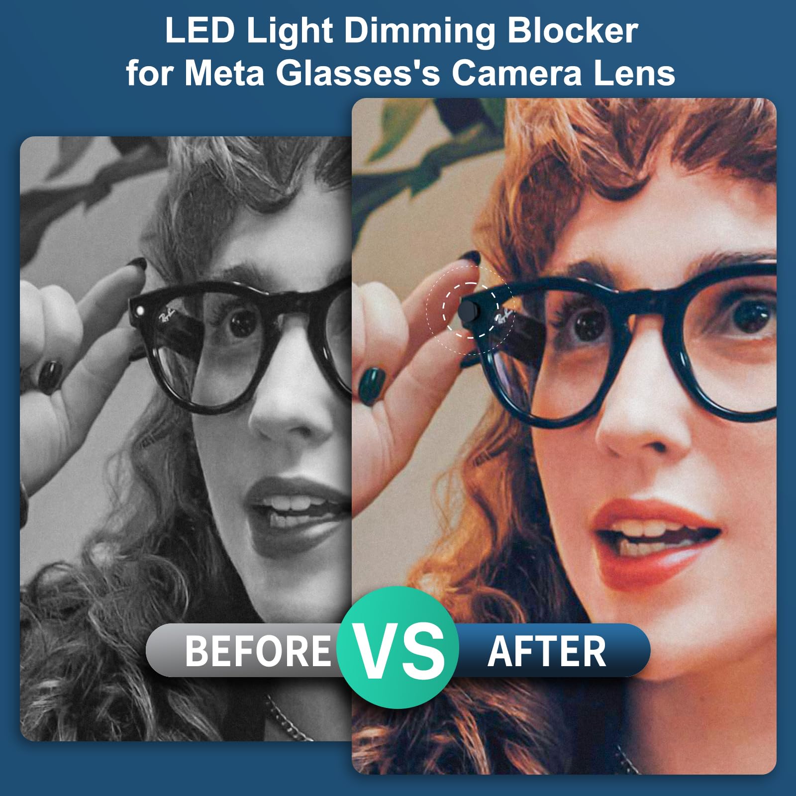 HanCenDa LED blocker on Ray-Ban Meta Skyler side—subtle, unobtrusive light management