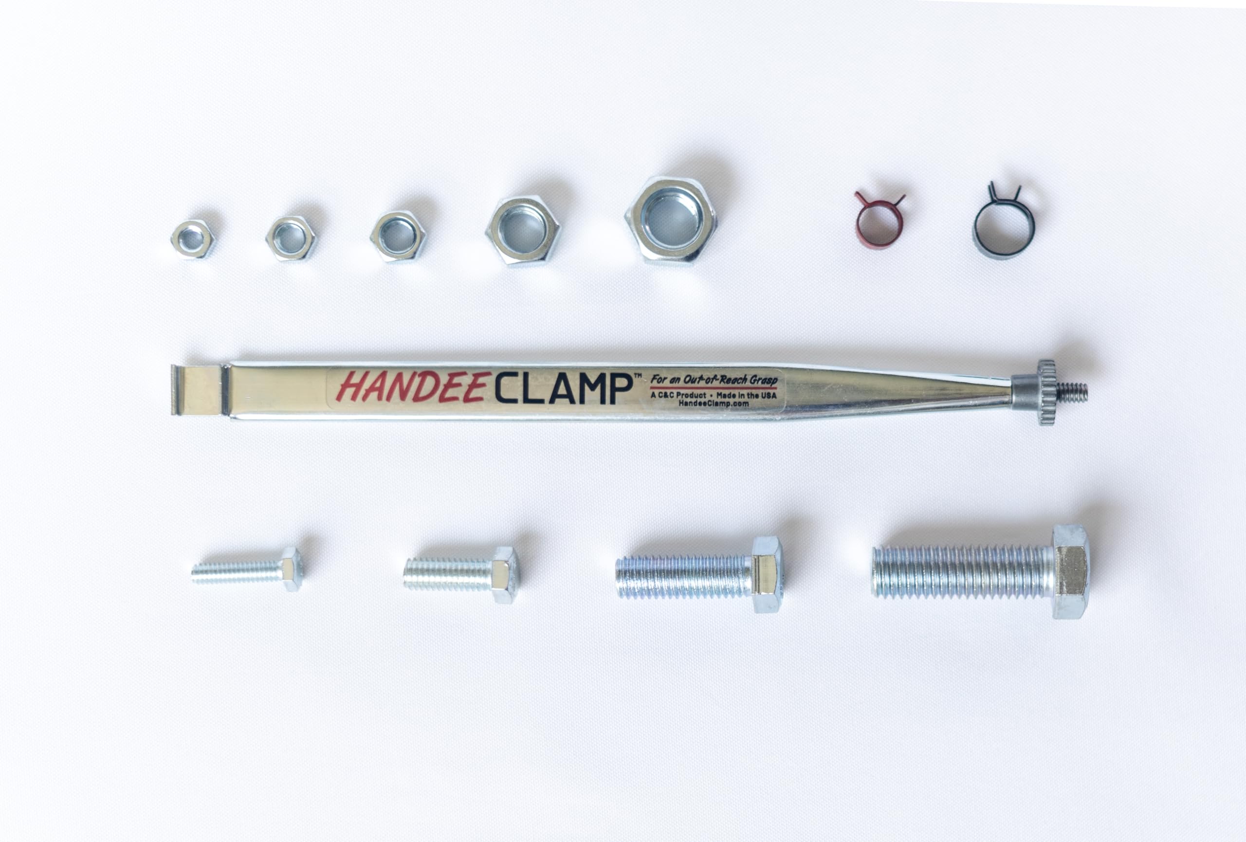 CC Handee Clamp extended reach grips a bolt in a narrow area