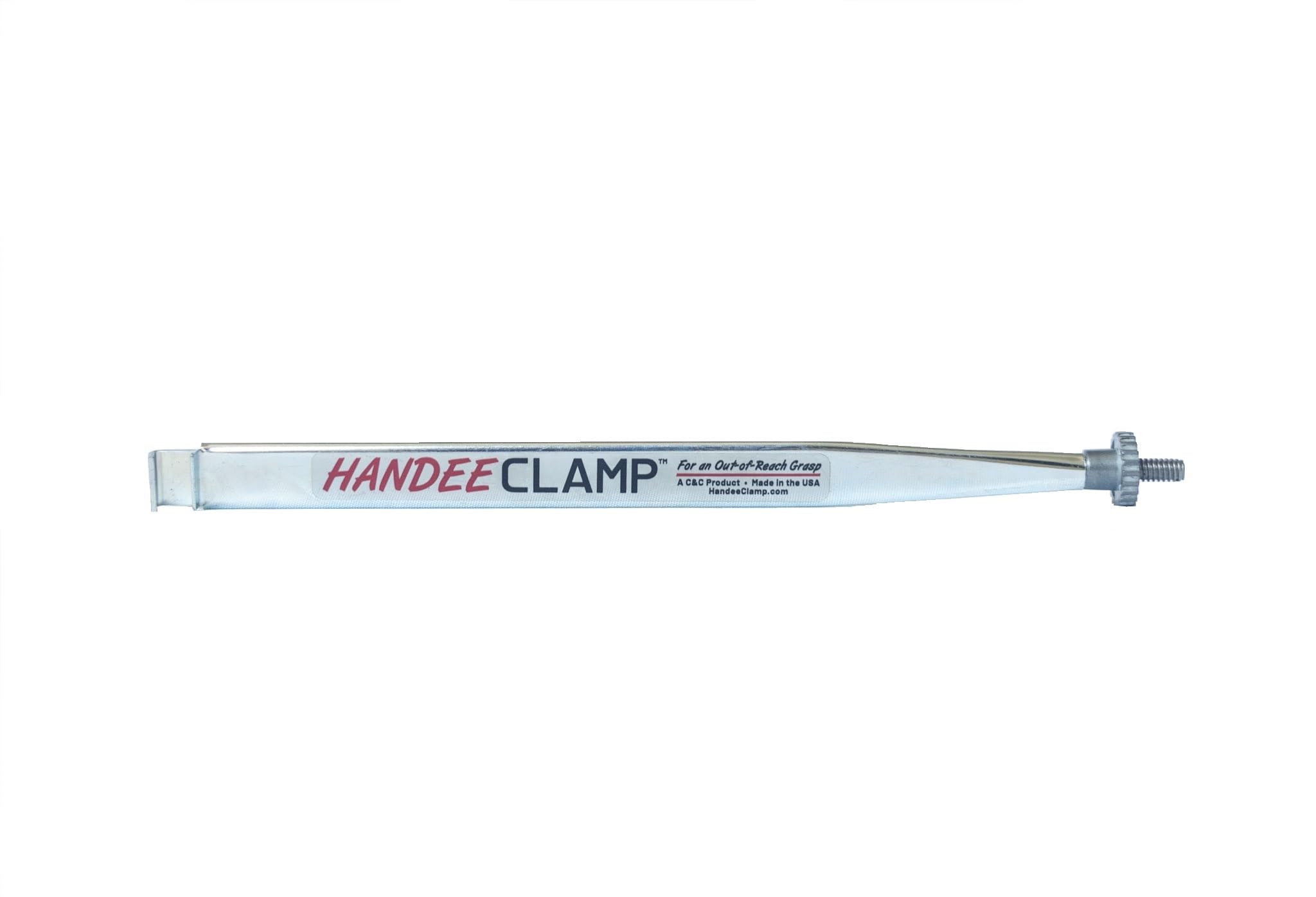 Handee Clamp extension tool in use reaching tight spaces to secure parts