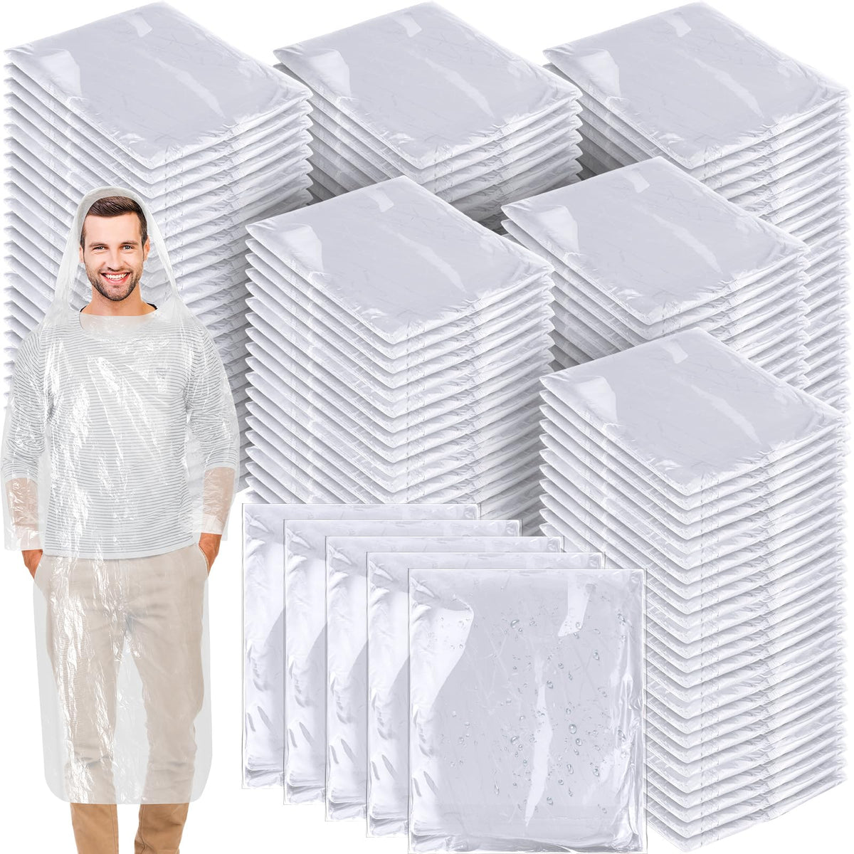 Handepo clear adult rain poncho bulk pack for portable protection on the go.