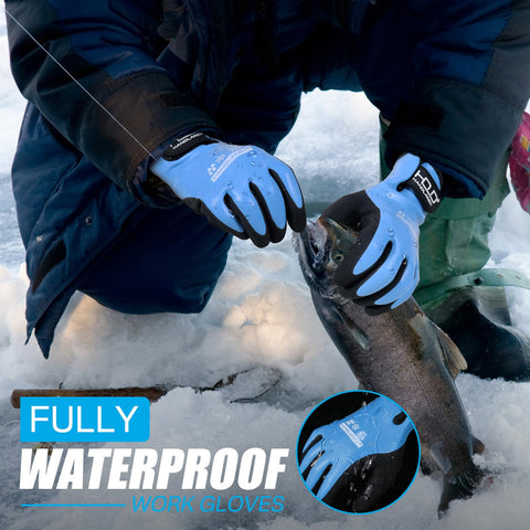 HANDLANDY sand-coated grip gloves showing secure grip in wet work
