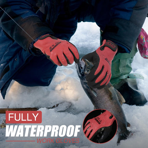 HANDLANDY gloves in snow shoveling show warmth and dryness.