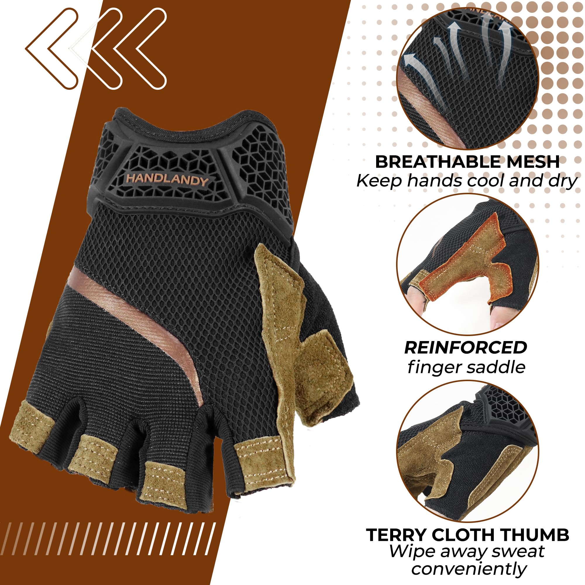 HANDLANDY pigskin leather palm offers durability and soft, flexible comfort.