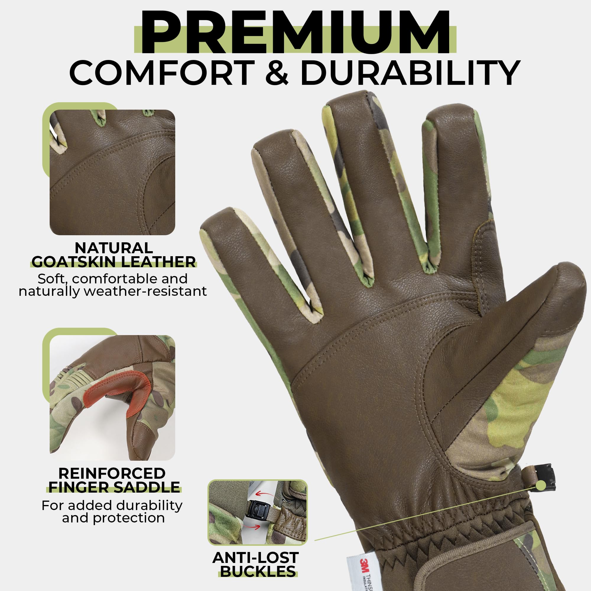 Leather palm anti-slip grip on HANDLANDY glove for winter tasks