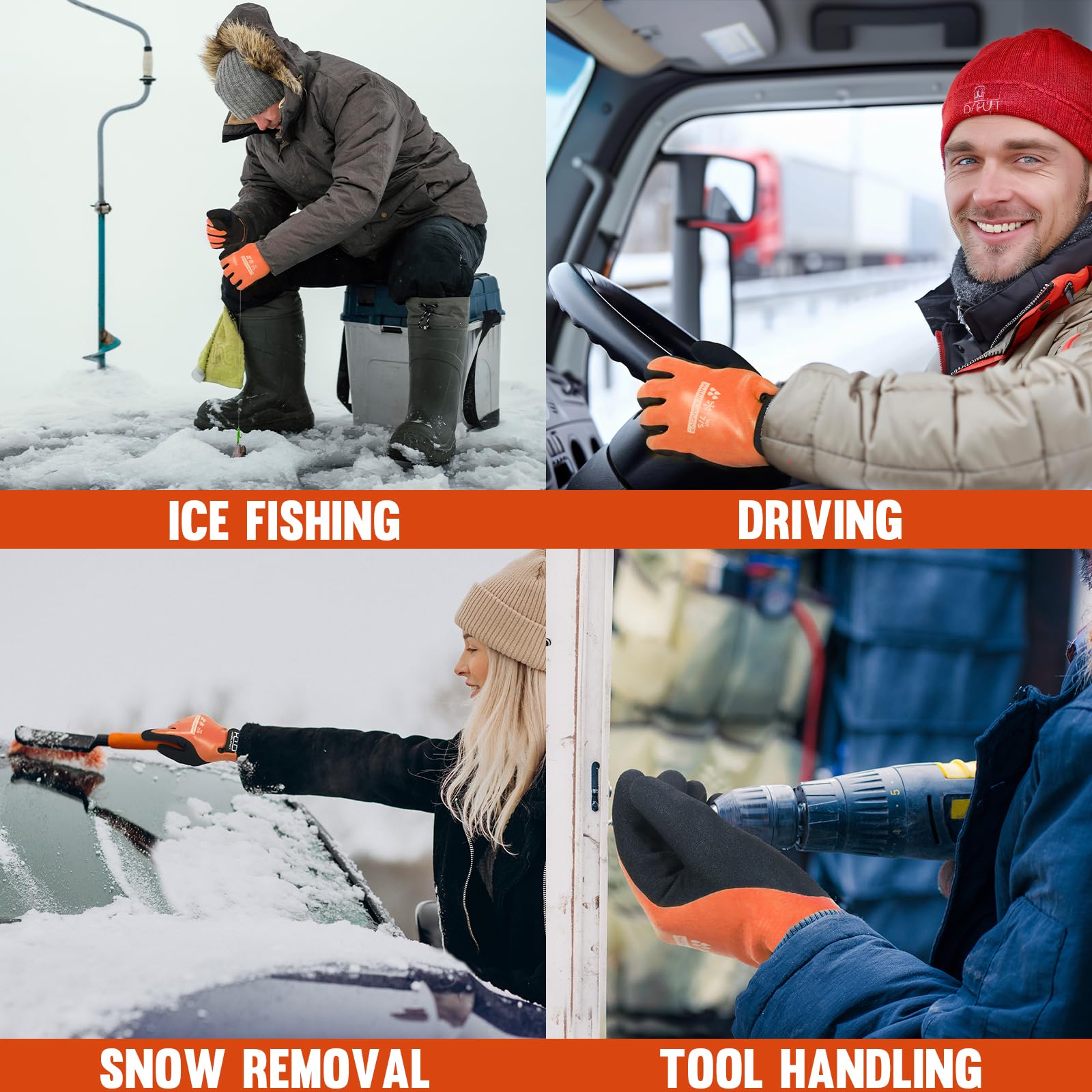 HANDLANDY orange large gloves suitable for men and women in cold weather