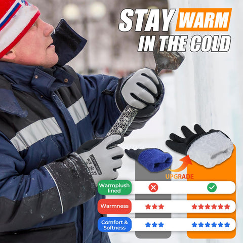 HANDLANDY gloves shown while shoveling snow to stay warm.