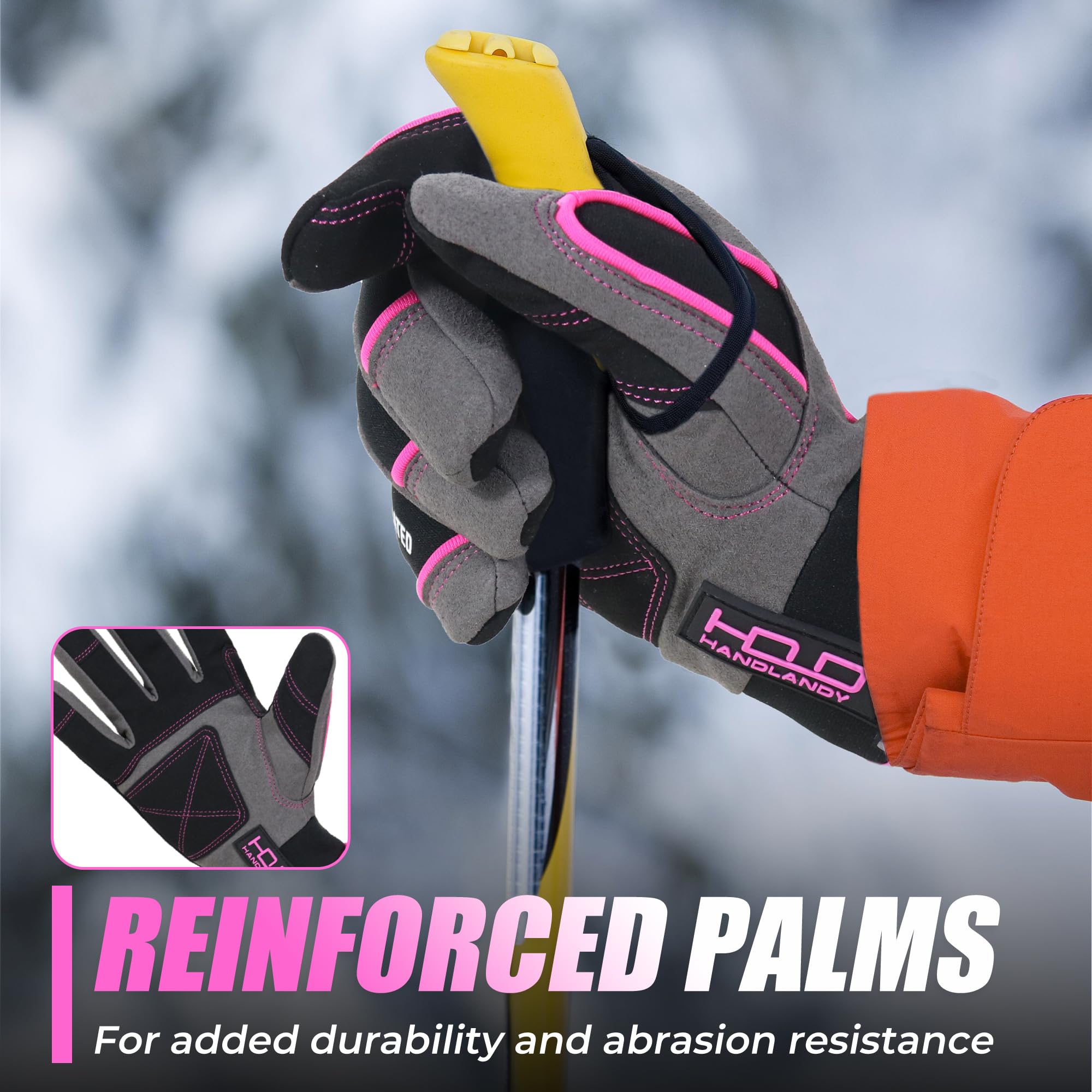 HANDLANDY gloves with touchscreen-capable thumbs and index fingers for phone use.