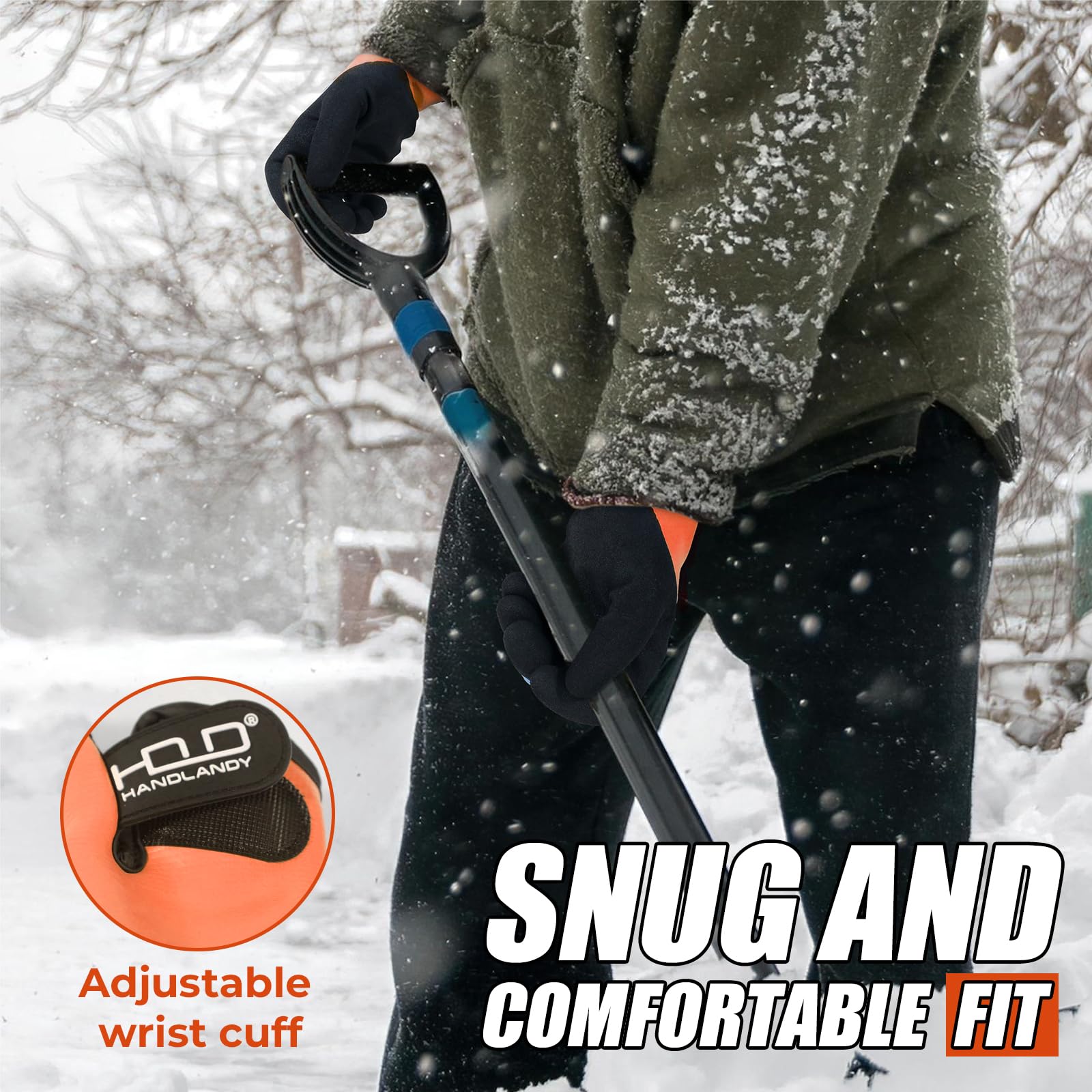 HANDLANDY gloves provide warmth for winter tasks like shoveling