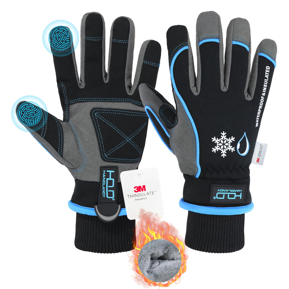 HANDLANDY waterproof insulated gloves shell-top keep hands dry and warm in snowy tasks