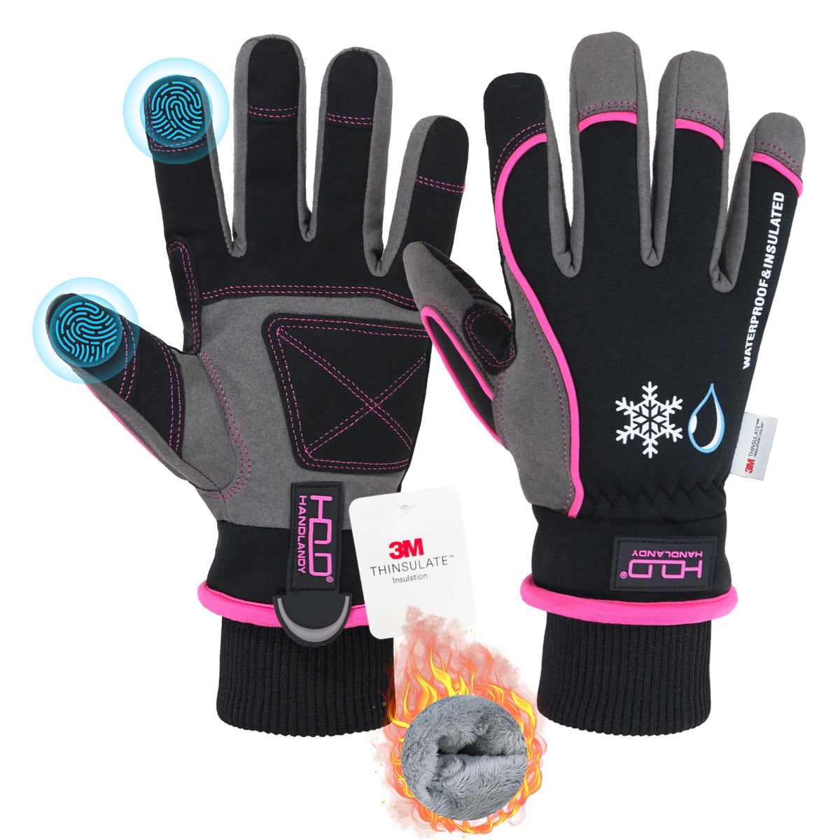 HANDLANDY waterproof insulated work gloves, dry warmth for snow tasks