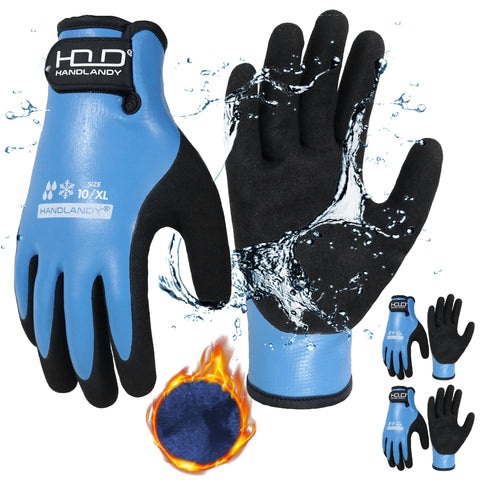 HANDLANDY waterproof work gloves in blue keep hands dry during rain or snow.