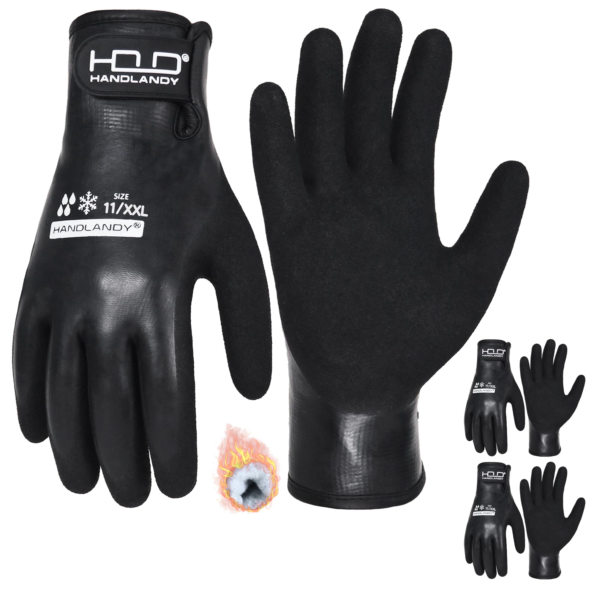 Handlandy waterproof work gloves show a rubber outer surface for dry protection in wet conditions.