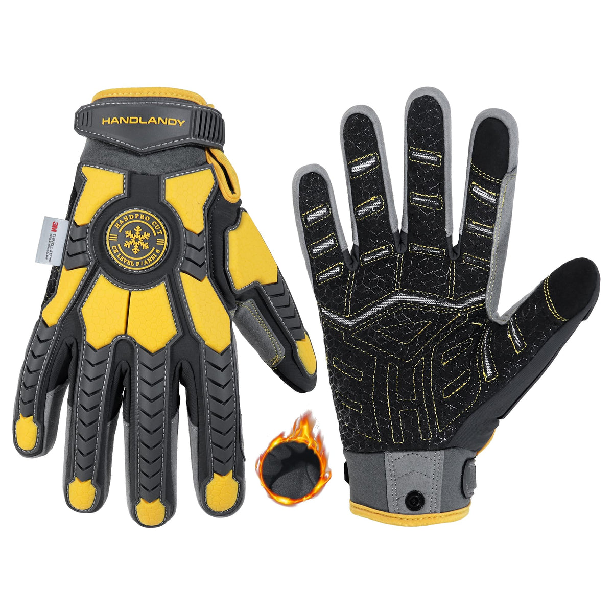 HANDLANDY winter cut-resistant glove shown in yellow for versatile hand protection.