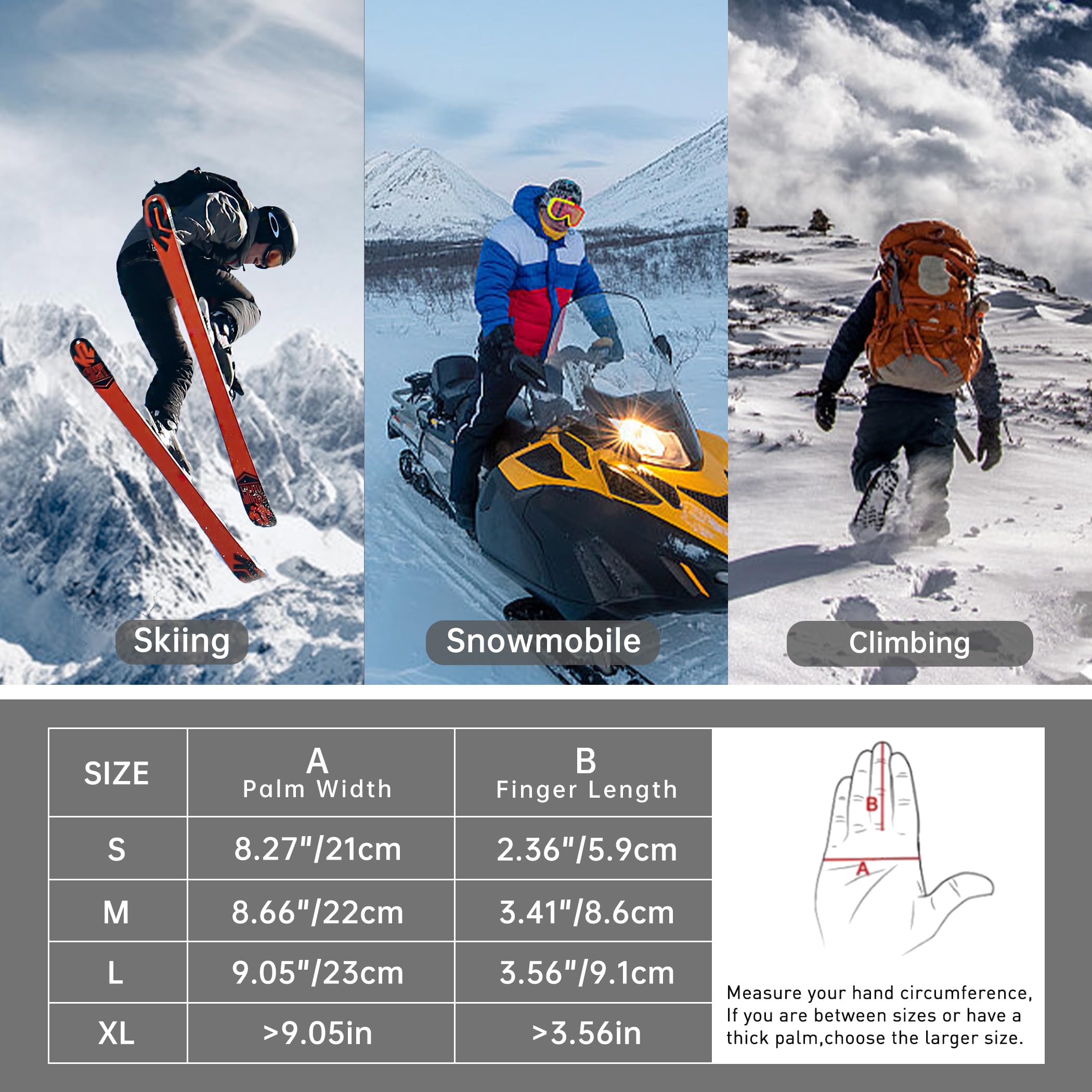 HANDLANDY winter gloves suitable for ice fishing, shoveling, and skiing