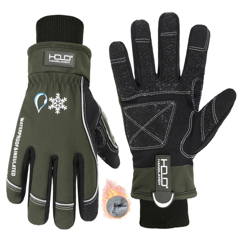 HANDLANDY winter insulated gloves with rugged shell for army green warmth and durability
