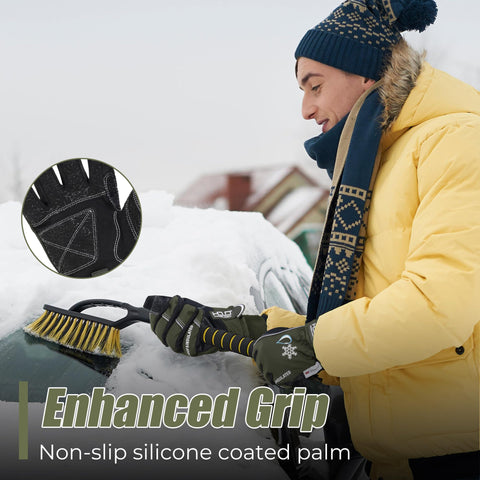 Close-up of waterproof bag insert protecting hands in snowy conditions with HANDLANDY gloves