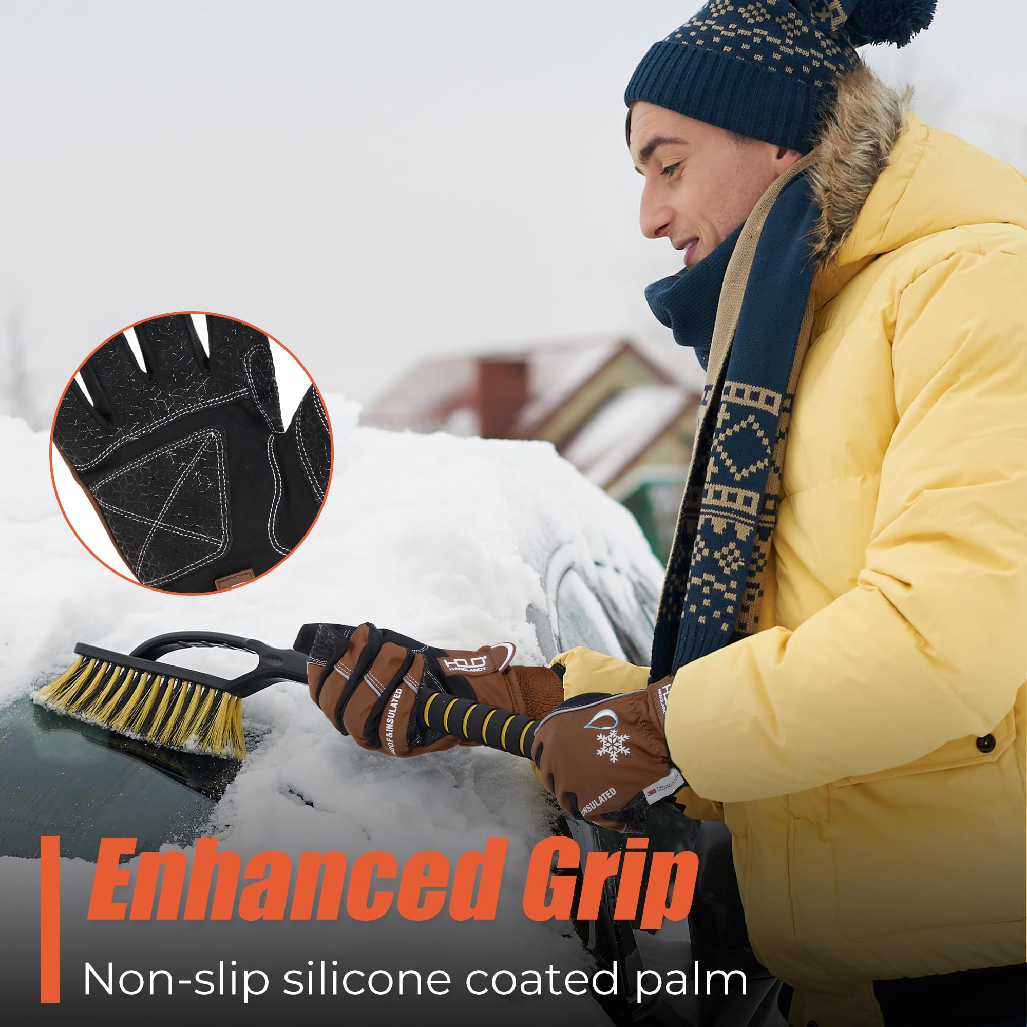 Handlandy gloves back view highlighting waterproof shell for dry hands.
