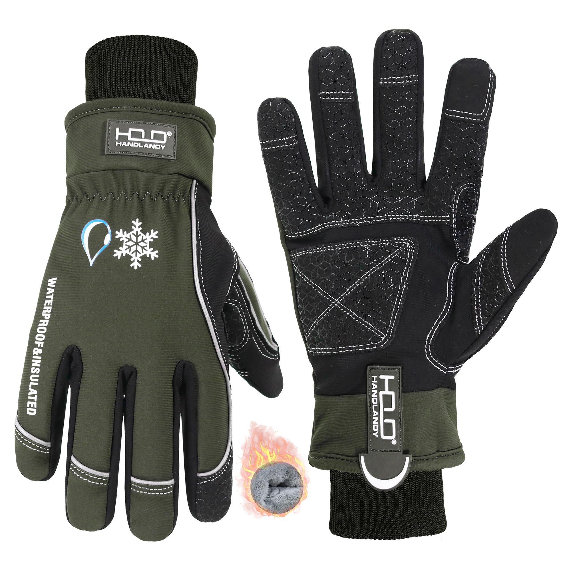 HANDLANDY winter insulated gloves with palm grip for secure handling in snow.