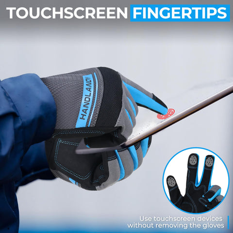 HANDLANDY gloves with terry cloth thumb for sweat wipes.