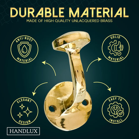 HANDLUX unlacquered brass wall hook supporting hats and bags